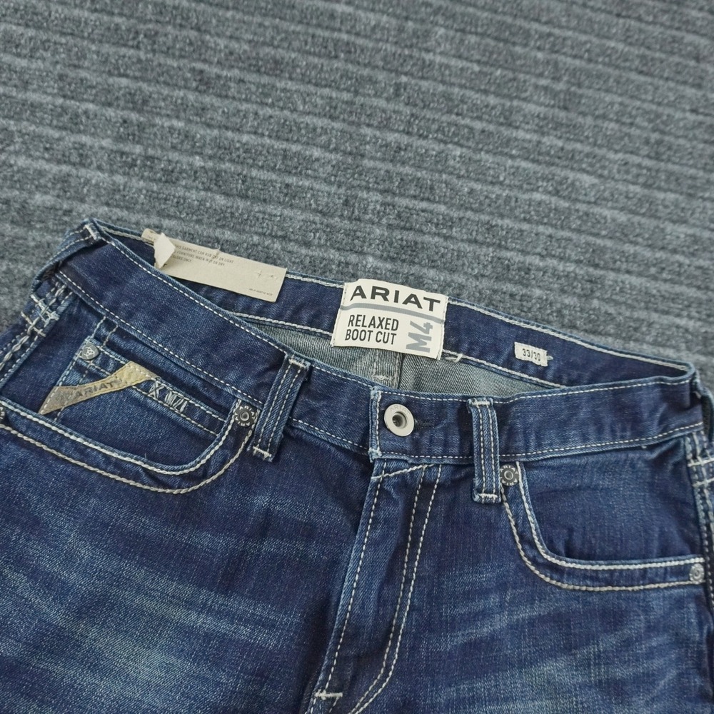 NWT Ariat M4 Relaxed Boot Cut Jeans Mens 33x30 Blue Stretch Denim Heavy Stitch - Picture 4 of 10